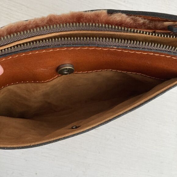 Patricia Nash Paullo Small Crossbody Shoulder Bag Brown Sherpa Leather Sheepskin - Picture 10 of 11